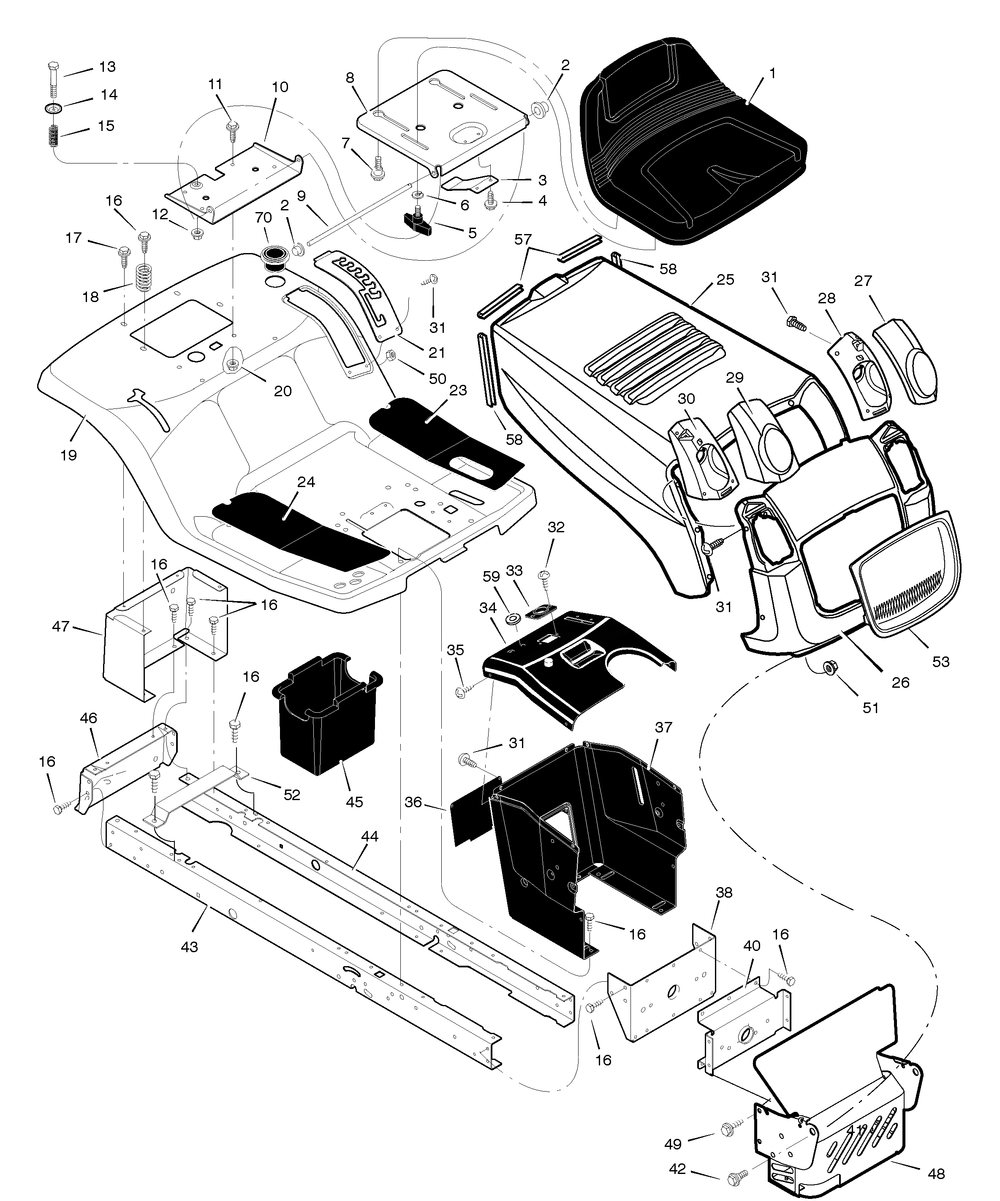 Chassis And Hood Diagram and Parts List for 385002X50A 2005 Briggs and Stratton Lawn Tractor